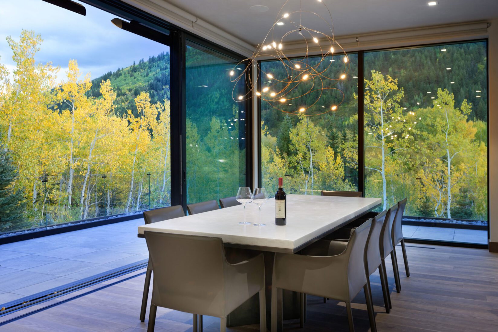 Dining room with mountain views in an Aspen rental