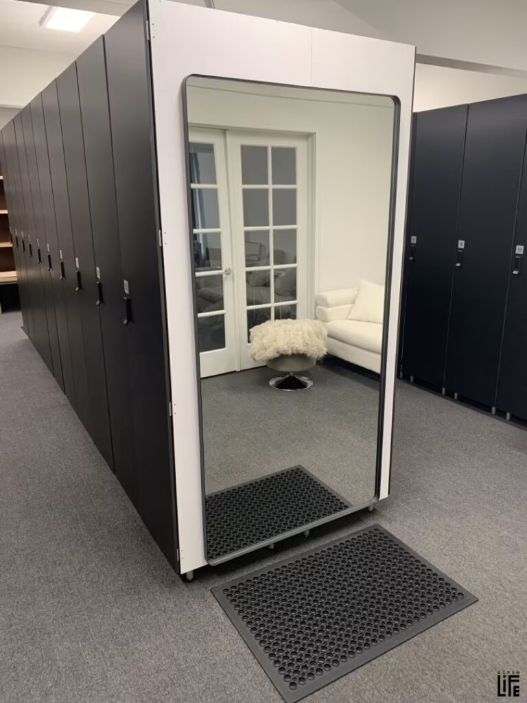 Aspen Ski Lounge & Ski Locker Room with organized storage and cozy lounge area
