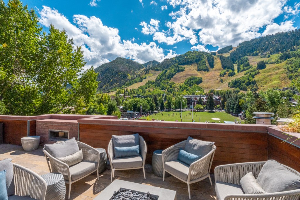Couple enjoying time together on their patio in Aspen Colorado
