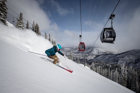 Aspen Mountain Spring storm day Skier