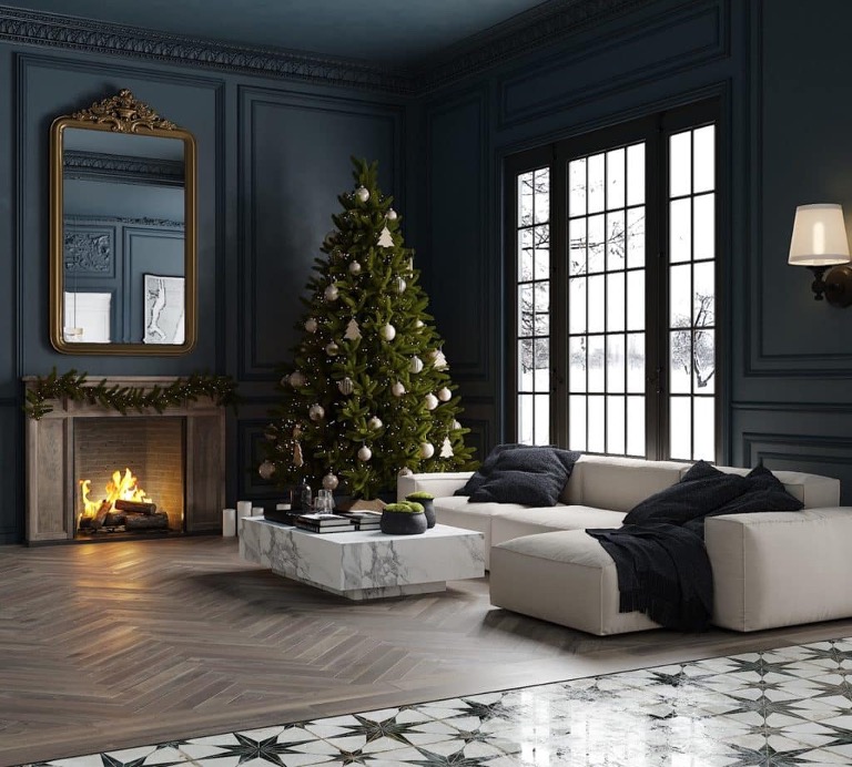 Holiday Decor - Living Room with Fireplace