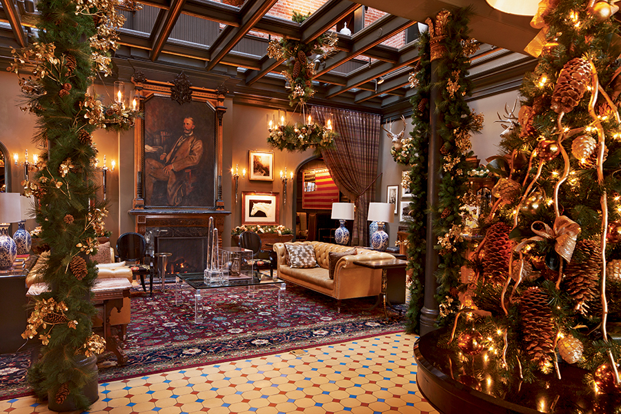 Stylish Aspen Hotel Lobby During the Holidays