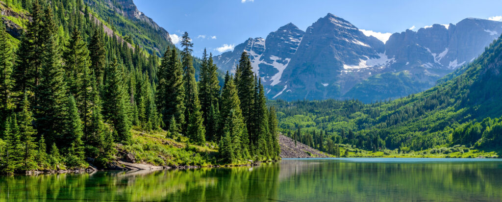 Maroon Bells Peak and Lake during Summer