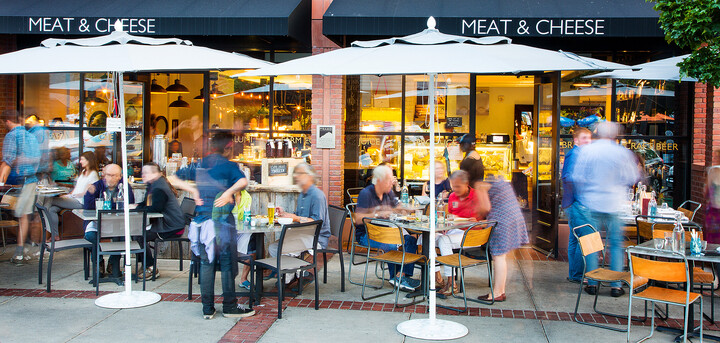 Sun umbrellas at a summer dining restaurant in Aspen