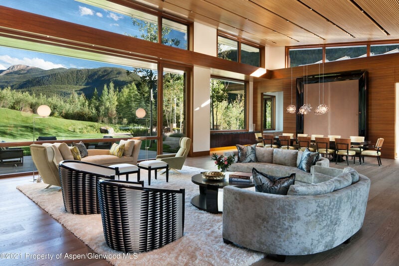 Luxury Aspen vacation rental living room with mountain views
