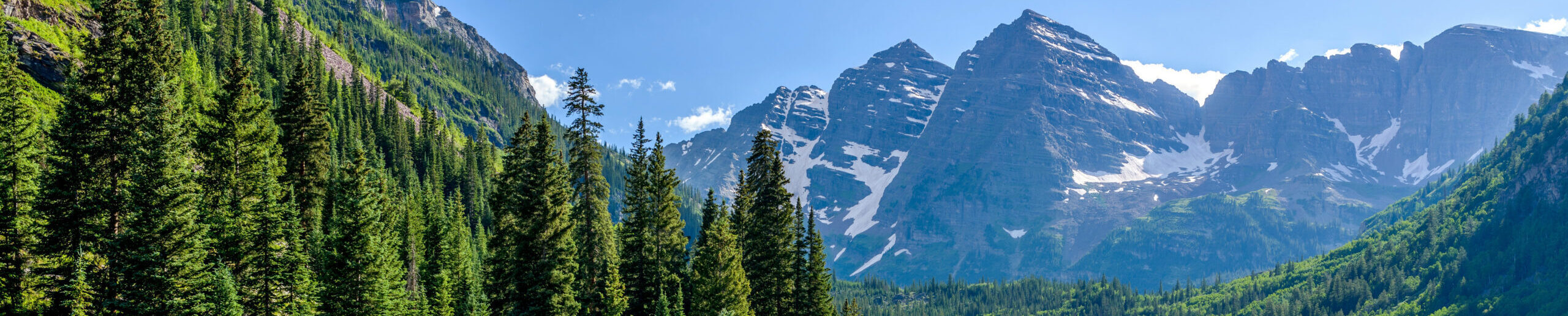 Maroon Bells in Spring with Maroon Lake Below