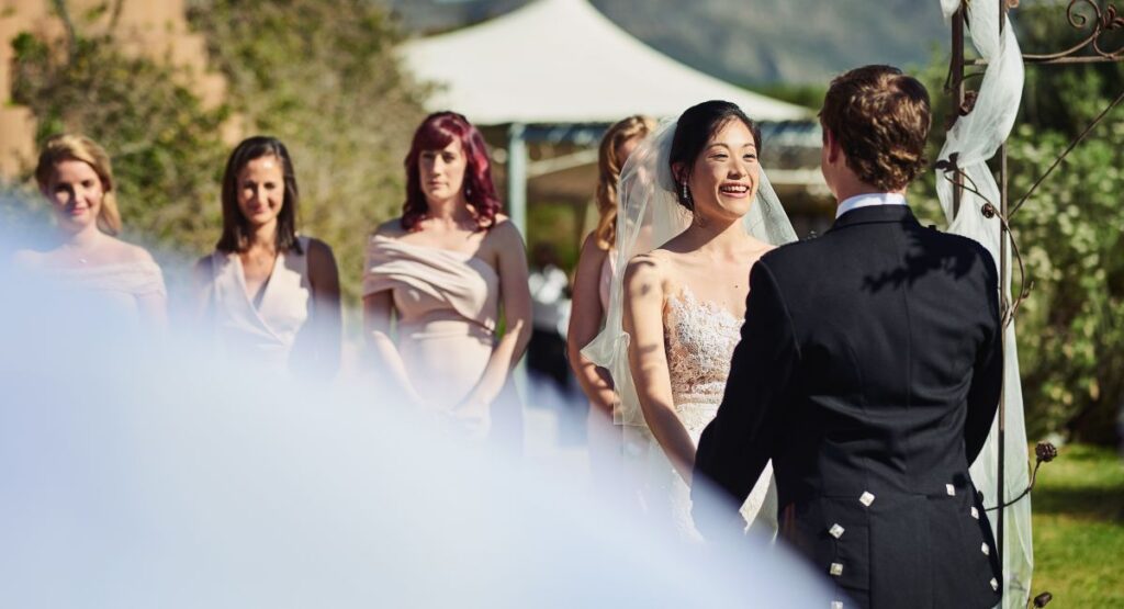 Bride and Groom at Sunny Outdoor Wedding in Aspen