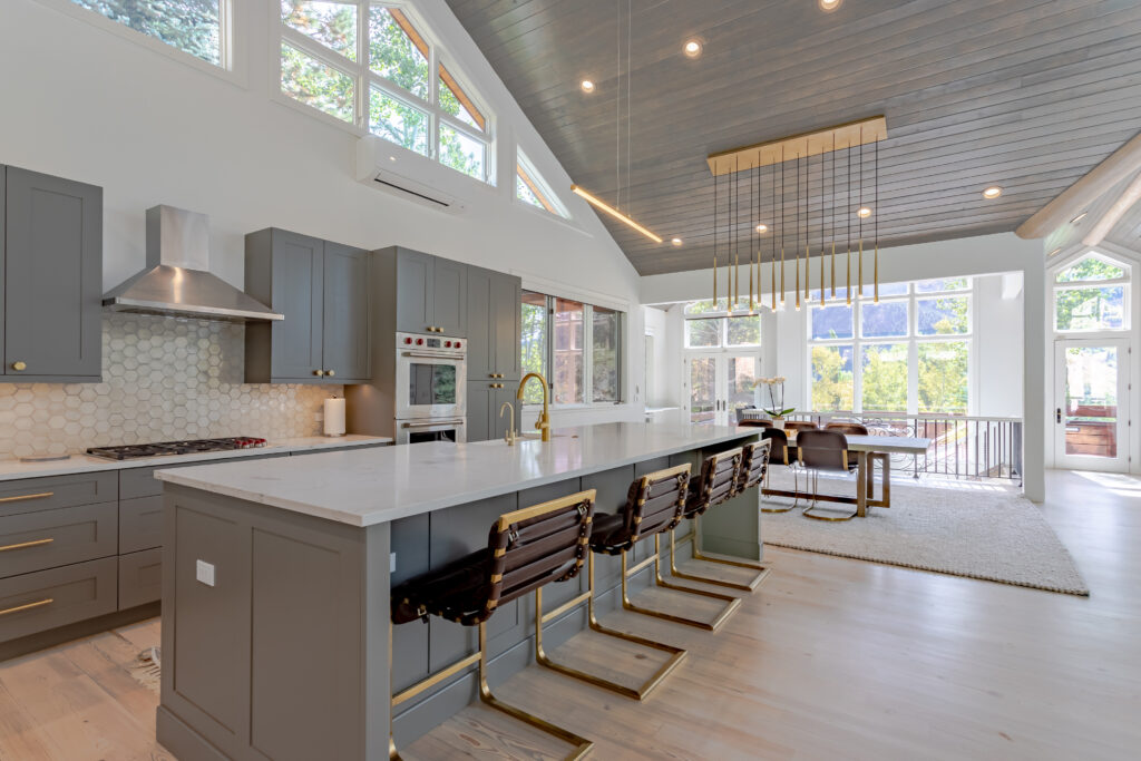 Fully stocked Aspen luxury vacation rental kitchen prepared by concierge team. Luxury Aspen kitchen stocked with groceries and fresh flowers